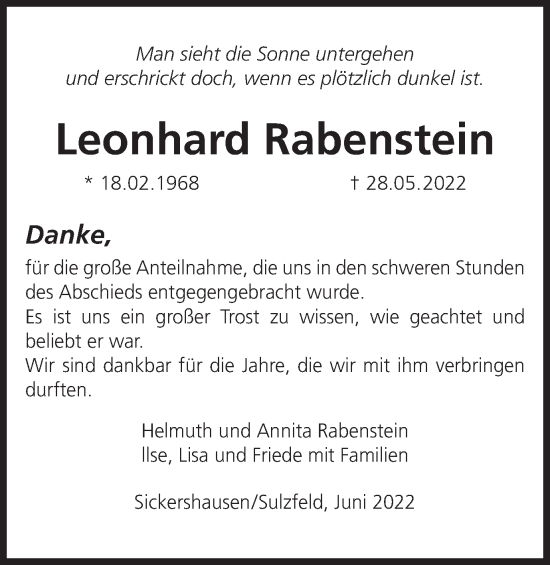 Anzeige von Leonhard Rabenstein von MGO