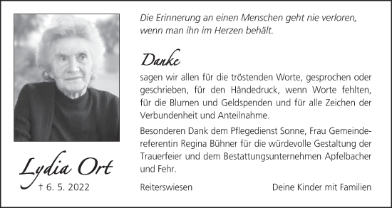 Anzeige von Lydia Ort von MGO