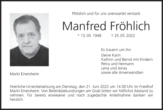 Anzeige von Manfred Fröhlich von MGO
