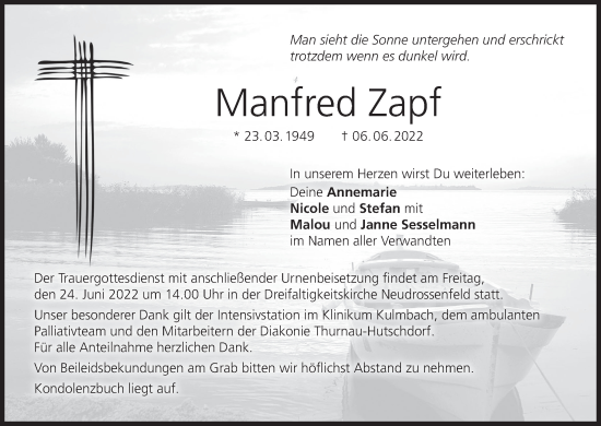 Anzeige von Manfred Zapf von MGO