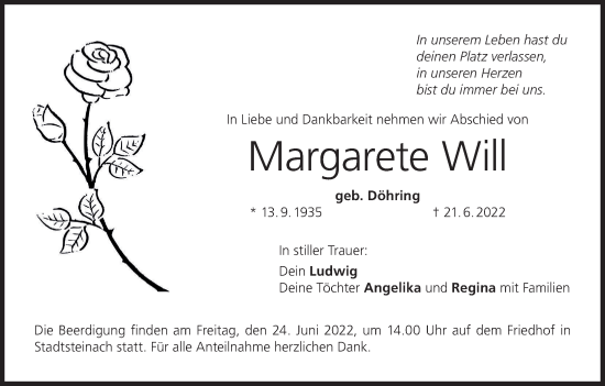 Anzeige von Margarete Will von MGO
