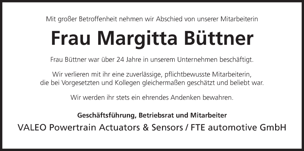  Traueranzeige für Margitta Büttner vom 25.06.2022 aus MGO