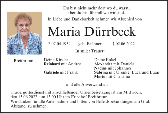 Anzeige von Maria Dürrbeck von MGO