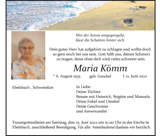 Anzeige von Maria Kömm von MGO