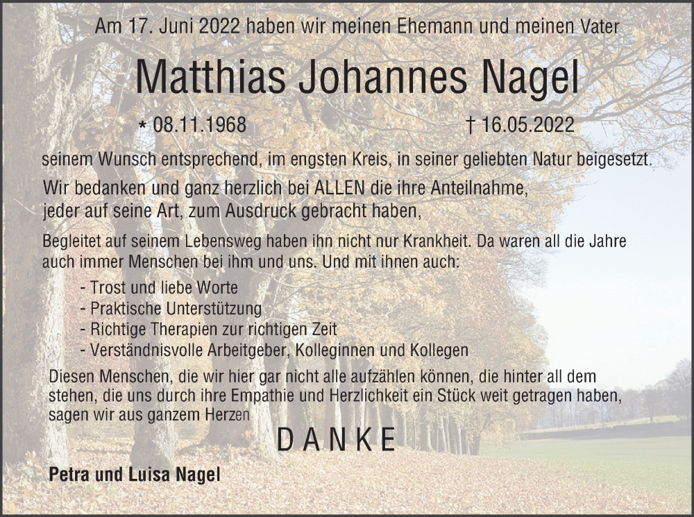  Traueranzeige für Matthias Johannes Nagel vom 25.06.2022 aus MGO