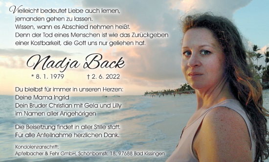 Anzeige von Nadja Back von MGO