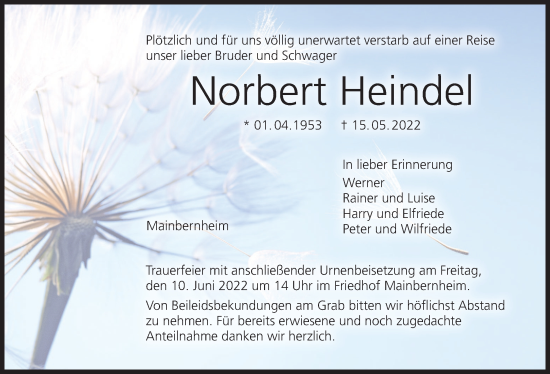 Anzeige von Norbert Heindel von MGO