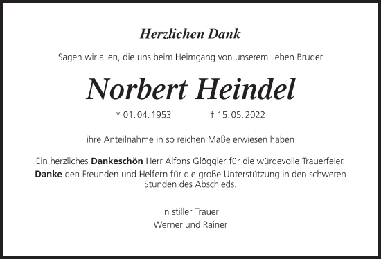 Anzeige von Norbert Heindel von MGO