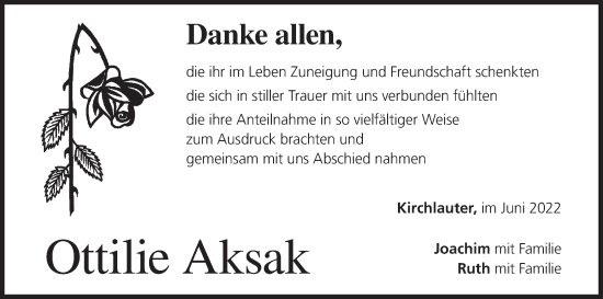 Anzeige von Ottilie Aksak von MGO