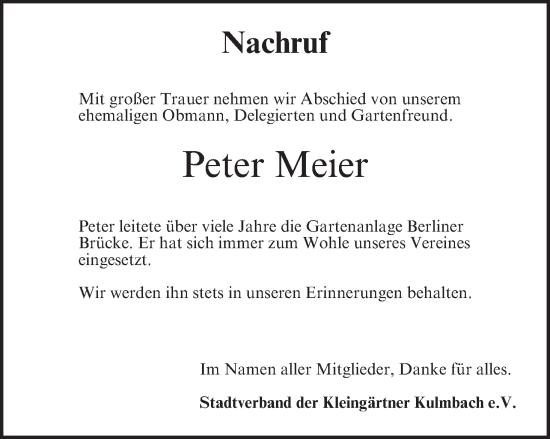 Anzeige von Peter Meier von MGO