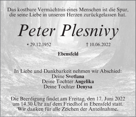 Anzeige von Peter Plesnivy von MGO