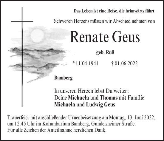 Anzeige von Renate Geus von MGO