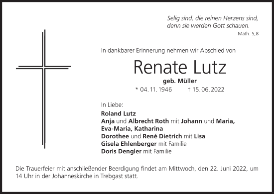 Anzeige von Renate Lutz von MGO