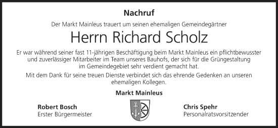 Anzeige von Richard Scholz von MGO