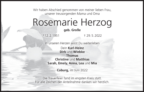 Anzeige von Rosemarie Herzog von MGO