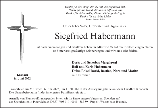 Anzeige von Siegfried Habermann von MGO