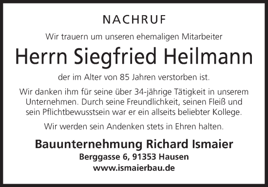 Anzeige von Siegfried Heilmann von MGO