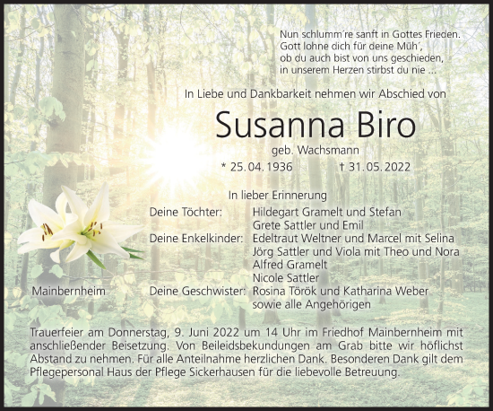 Anzeige von Susanna Biro von MGO