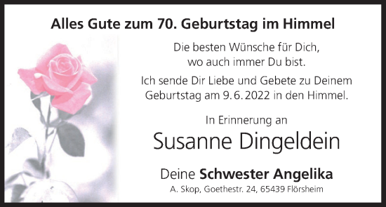 Anzeige von Susanne Dingeldein von MGO