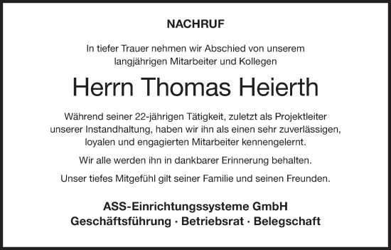 Anzeige von Thomas Heierth von MGO
