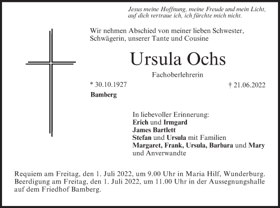 Anzeige von Ursula Ochs von MGO