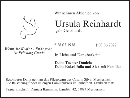 Anzeige von Ursula Reinhardt von MGO