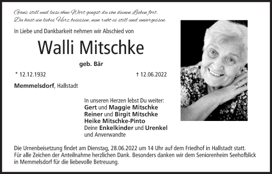 Anzeige von Walli Mitschke von MGO