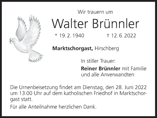 Anzeige von Walter Brünnler von MGO