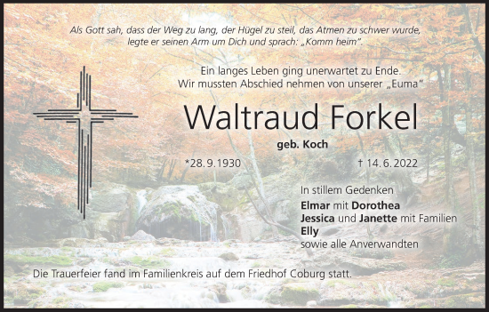 Anzeige von Waltraud Forkel von MGO