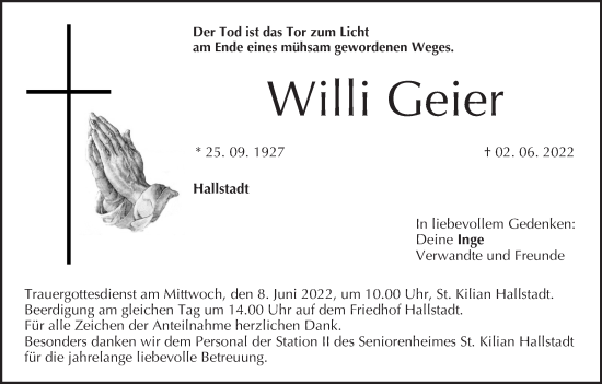 Anzeige von Willi Geier von MGO