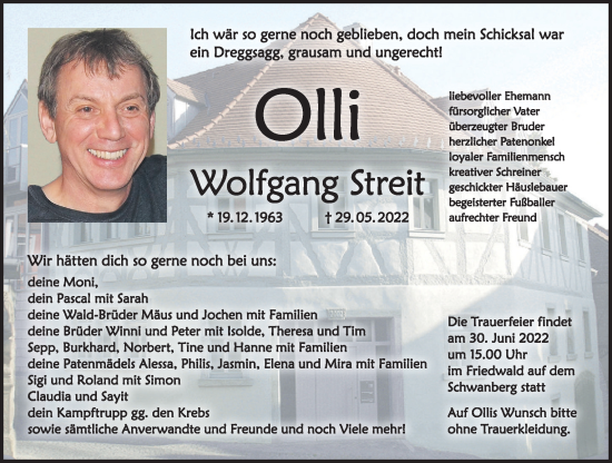 Anzeige von Wolfgang Streit von MGO