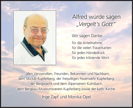 Anzeige von Alfred Zapf von MGO