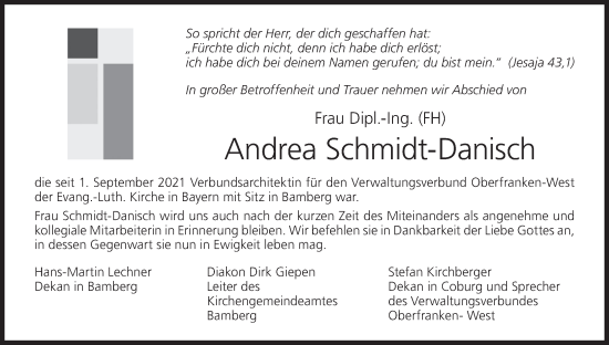 Anzeige von Andrea Schmidt-Danisch von MGO
