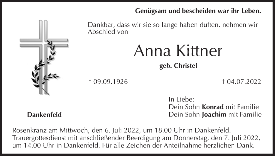 Anzeige von Anna Kittner von MGO