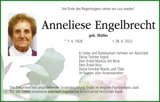 Anzeige von Anneliese Engelbrecht von MGO