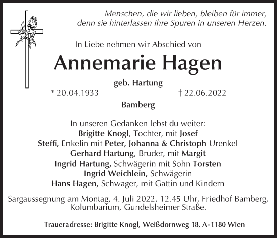 Anzeige von Annemarie Hagen von MGO