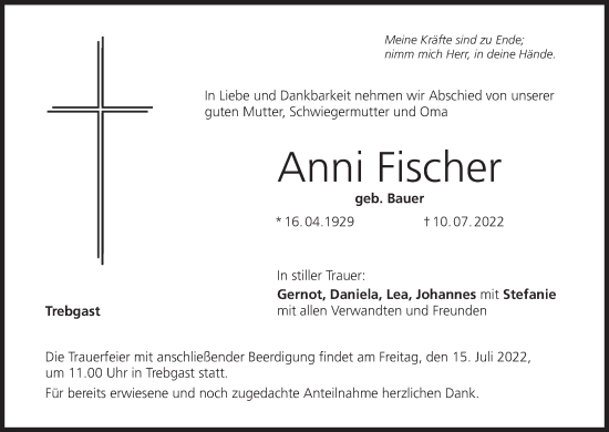 Anzeige von Anni Fischer von MGO