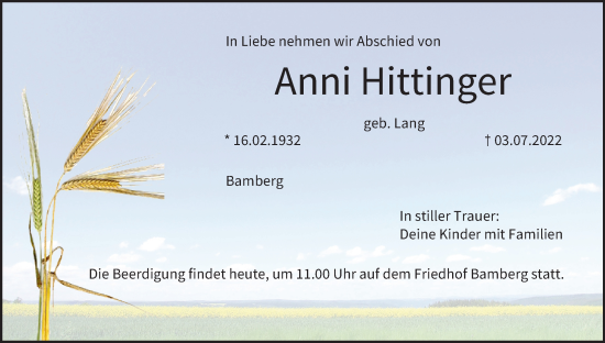 Anzeige von Anni Hittinger von MGO