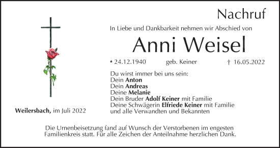 Anzeige von Anni Weisel von MGO