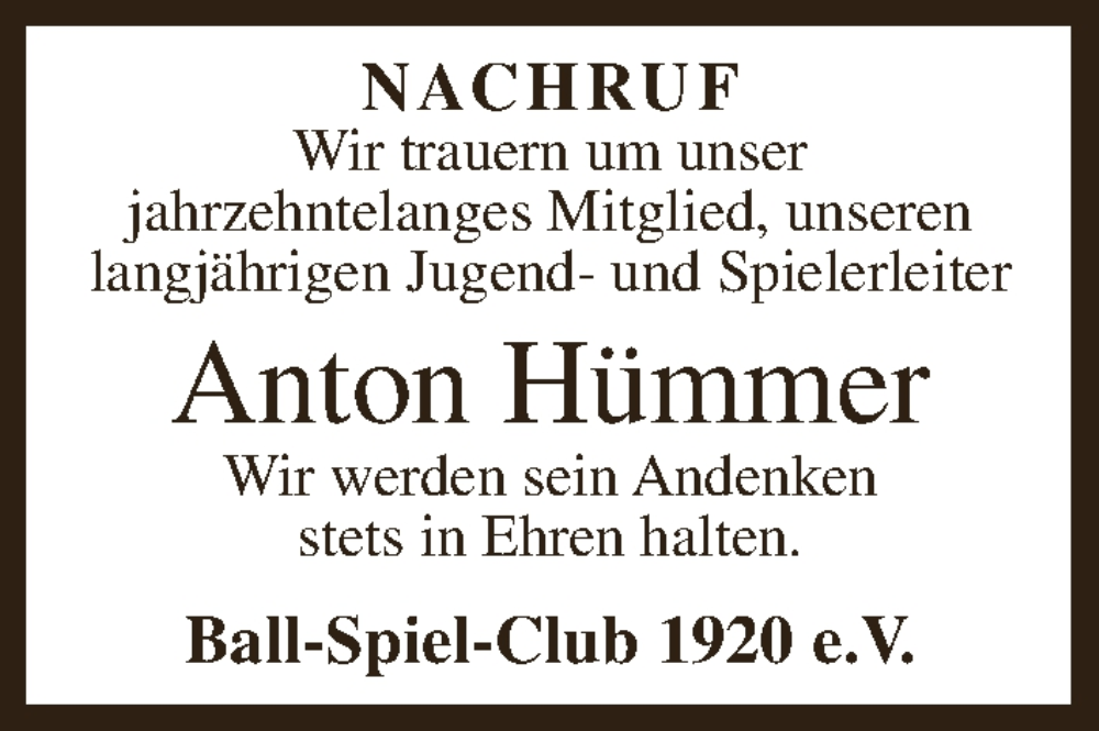  Traueranzeige für Anton Hümmer vom 30.07.2022 aus MGO
