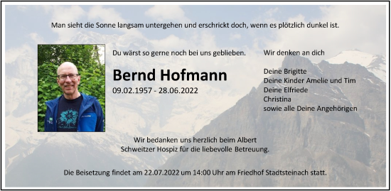 Anzeige von Bernd Hofmann von MGO
