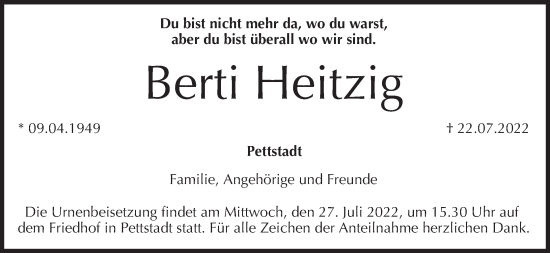 Anzeige von Berti Heitzig von MGO