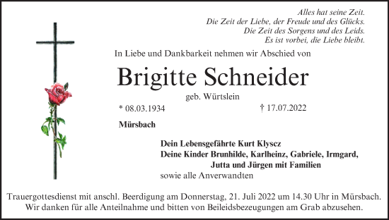 Anzeige von Brigitte Schneider von MGO
