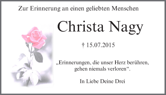 Anzeige von Christa Nagy von MGO