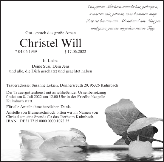 Anzeige von Christel Will von MGO