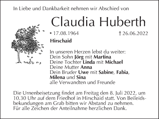 Anzeige von Claudia Huberth von MGO