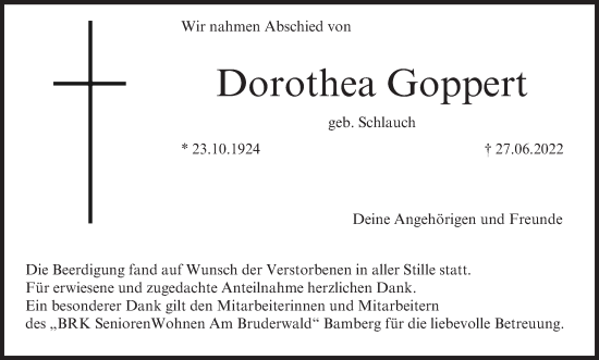Anzeige von Dorothea Goppert von MGO