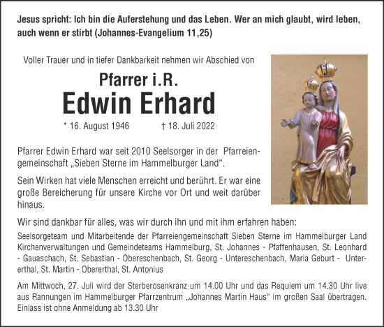 Anzeige von Edwin Erhard von MGO