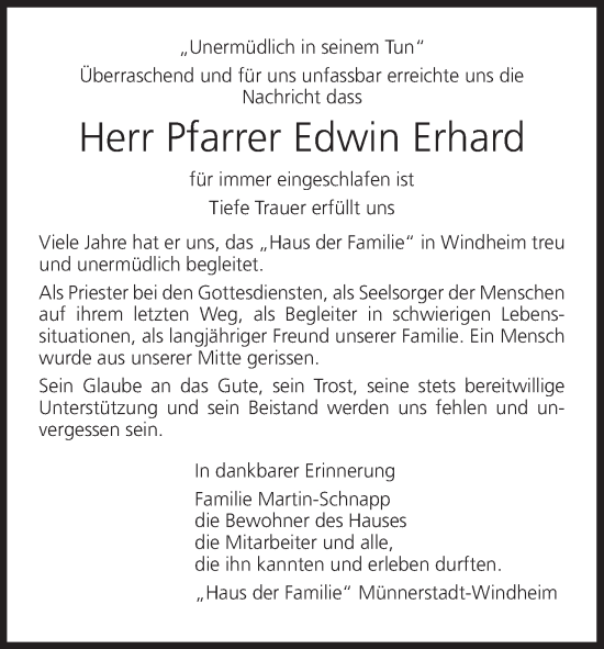 Anzeige von Edwin Erhard von MGO