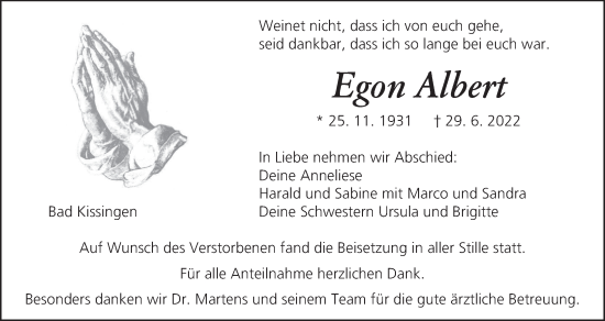 Anzeige von Egon Albert von MGO
